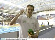 14 December 2003; Ireland's Andrew Bree with the Silver Medal he won in the Men's 200m Breaststroke Final. European Swimming Short Course Championships, National Aquatic Centre, Abbotstown, Dublin, Ireland. Picture credit; Brendan Moran / SPORTSFILE *EDI*