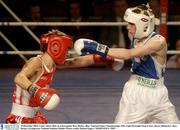 19 December 2003; Conor Ahern, Red, in action against Ross Hickey, Blue. National Senior Championships 2004, Light Flyweight Final, Conor Ahern, (Baldoyle) v Ross Hickey, (Grangecon), National Stadium, Dublin. Picture credit; Damien Eagers / SPORTSFILE *EDI*