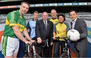 25 June 2013; Kerry footballer Marc Ó Sé, left, Dublin dual player Ciarán Kilkenny, Uachtarán Chumann Lúthchleas Gael Liam Ó Néill, former Ireland Rugby International Mick Galway, Neasa Ó Sé, and former Dublin footballer Jason Sherlock at the launch of the Croke Park to Ventry Cycling Sportive, a 3 day cycling event. You can register on www.paidiose.com. Croke Park, Dublin. Picture credit: Barry Cregg / SPORTSFILE