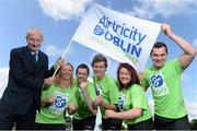 26 June 2013; Airtricity, Ireland’s greenest and second-largest energy provider, has been announced as the new title sponsor of the Dublin Marathon. This partnership also includes the Race Series, which will take place in Swords and the Phoenix Park in June, July, August and September 2013 in preparation for the main Marathon event on the 28th of October. In attendance at the launch at the 5 Mile Mark at the Phoenix Park, Dublin, are, from left, Jim Aughney, Airtricity Dublin Marathon Race Director, runner Caroline Dunne, runner Martin Smith, David Wright, Leah Bergin and fitness expert and broadcaster Karl Henry. Phoenix Park, Dublin. Picture credit: Brendan Moran / SPORTSFILE