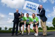 26 June 2013; Airtricity, Ireland’s greenest and second-largest energy provider, has been announced as the new title sponsor of the Dublin Marathon. This partnership also includes the Race Series, which will take place in Swords and the Phoenix Park in June, July, August and September 2013 in preparation for the main Marathon event on the 28th of October. In attendance at the launch at the 5 Mile Mark at the Phoenix Park, Dublin, are, from left, Jim Aughney, Airtricity Dublin Marathon Race Director, runner Martin Smith, fitness expert and broadcaster Karl Henry, runner Caroline Dunne and Stephen Wheeler, Managing Director, Airtricity. Phoenix Park, Dublin. Picture credit: Brendan Moran / SPORTSFILE