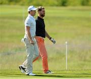 26 June 2013; Former Westlife singer Brian McFadden, right, and PGA Pro Danny Willett on the 8th fairway during the Irish Open Golf Championship 2013 Pro Am. Carton House, Maynooth, Co. Kildare. Picture credit: Matt Browne / SPORTSFILE