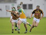 26 June 2013; Stephen Quirke, Offaly, in action against Jack Nolan, left, and Willie Phelan, Kilkenny. Bord Gáis Energy Leinster GAA Hurling Under 21 Championship Semi-Final, Offaly v Kilkenny, O'Connor Park, Tullamore, Co. Offaly. Picture credit: Pat Murphy / SPORTSFILE