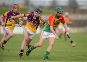 26 June 2013; Daryl Roberts, Carlow, in action against Eoin Conroy, Wexford. Bord Gáis Energy Leinster GAA Hurling Under 21 Championship Semi-Final, Wexford v Carlow, Dr. Cullen Park, Carlow. Picture credit: Brian Lawless / SPORTSFILE