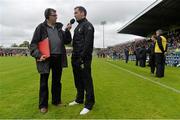 23 June 2013; Donegal's Karl Lacey is interviewed by Ger Treacy, BBC Radio Ulster, before the match. Ulster GAA Football Senior Championship Semi-Final, Donegal v Down, Kingspan Breffni Park, Cavan. Picture credit: Brian Lawless / SPORTSFILE