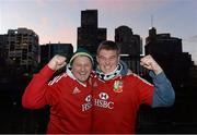 28 June 2013; British & Irish Lions supporters Paul, left, and Matthew Connolly, from Belfast, Co. Antrim, on The Yarra Promenade ahead of the Lions 2nd test match against Australia on Saturday. British & Irish Lions Tour 2013, Fans in Melboure, Australia. Picture credit: Stephen McCarthy / SPORTSFILE