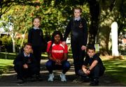 19 September 2019; On hand to help promote the Daily Mile and SPAR Better Choices was Irish international athlete and SPAR ambassador Rhasidat Adeleke with Scoil Mhuire Gan Smál pupils, from left, Stefan Mirt, Mia Davey, Lorna Nolan and Tomas Quilmore. The Daily Mile programme sees primary school children around the country run or jog at their own pace for 15 minutes every day to improve their mental and physical health. Nearly 1,000 schools are taking part in this initiative across the country. To sign up your school log onto https://thedailymile.ie/. For advice on healthy eating and wellbeing for school children log onto https://www.spar.ie/betterchoices/. Photo by Eóin Noonan/Sportsfile