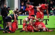 11 January 2020; Toulouse players celebrate after their side's second try scored by Julien Marchand during the Heineken Champions Cup Pool 5 Round 5 match between Connacht and Toulouse at The Sportsground in Galway. Photo by David Fitzgerald/Sportsfile