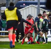 11 January 2020; Pita Ahki of Toulouse, right, celebrates his side's third try with Antoine Dupont during the Heineken Champions Cup Pool 5 Round 5 match between Connacht and Toulouse at The Sportsground in Galway. Photo by David Fitzgerald/Sportsfile