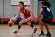 11 January 2020; Hannah Murphy of Templeogue in action against Eimile Rogers Duffy of UU Tigers during the Hula Hoops U20 Women's National Cup Semi-Finall match between Templeogue BC and UU Tigers at Parochial Hall in Cork. Photo by Sam Barnes/Sportsfile