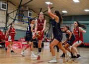 11 January 2020; Hannah Murphy of Templeogue goes for a lay up despite the attentions of Abigail Rafferty of UU Tigers during the Hula Hoops U20 Women's National Cup Semi-Finall match between Templeogue BC and UU Tigers at Parochial Hall in Cork. Photo by Sam Barnes/Sportsfile