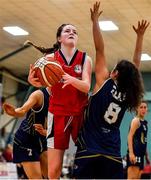 11 January 2020; Hannah Murphy of Templeogue in action against Eimile Rogers Duffy of UU Tigers during the Hula Hoops U20 Women's National Cup Semi-Finall match between Templeogue BC and UU Tigers at Parochial Hall in Cork. Photo by Sam Barnes/Sportsfile