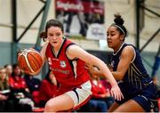 11 January 2020; Hannah Murphy of Templeogue in action against Lara Dahunsi of UU Tigers during the Hula Hoops U20 Women's National Cup Semi-Finall match between Templeogue BC and UU Tigers at Parochial Hall in Cork. Photo by Sam Barnes/Sportsfile