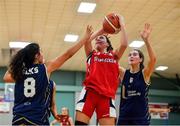 11 January 2020; Berta Rodriguex Carrera of Templeogue in action against Eimile Rogers Duffy, left, and Abigail Rafferty of UU Tigers during the Hula Hoops U20 Women's National Cup Semi-Finall match between Templeogue BC and UU Tigers at Parochial Hall in Cork. Photo by Sam Barnes/Sportsfile