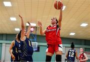 11 January 2020; Berta Rodriguex Carrera of Templeogue goes for a lay up despite the attentions of Eimile Rogers Duffy of UU Tigers during the Hula Hoops U20 Women's National Cup Semi-Finall match between Templeogue BC and UU Tigers at Parochial Hall in Cork. Photo by Sam Barnes/Sportsfile