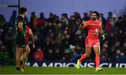 11 January 2020; Yoann Huget of Toulouse remonstrates with Tiernan O'Halloran of Connacht after he was shown a yellow card during the Heineken Champions Cup Pool 5 Round 5 match between Connacht and Toulouse at The Sportsground in Galway. Photo by David Fitzgerald/Sportsfile