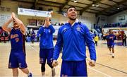 11 January 2020; DBS Eanna players, Neil Lynch, left, and Marko Tomic of DBS Eanna celebrate after the Hula Hoops Men's Pat Duffy National Cup Semi-Final match between DBS Éanna and Garvey's Tralee Warriors at Neptune Stadium in Cork. Photo by Brendan Moran/Sportsfile