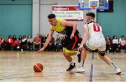 11 January 2020; Aaron Whelan of IT Carlow in action against Jack O’Mahony of Fr Mathews  during the Hula Hoops Presidents National Cup Semi-Final match between IT Carlow Basketball and Fr Mathews at Parochial Hall in Cork. Photo by Sam Barnes/Sportsfile
