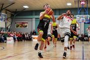 11 January 2020; Aaron Whelan of IT Carlow goes for a lay up despite the efforts of Jarvis Pugh of Fr Mathews  during the Hula Hoops Presidents National Cup Semi-Final match between IT Carlow Basketball and Fr Mathews at Parochial Hall in Cork. Photo by Sam Barnes/Sportsfile
