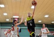 11 January 2020; James Butler of IT Carlow goes for a lay up despite the efforts of David Murray of Fr Mathews  during the Hula Hoops Presidents National Cup Semi-Final match between IT Carlow Basketball and Fr Mathews at Parochial Hall in Cork. Photo by Sam Barnes/Sportsfile