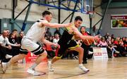 11 January 2020; Jordan Fallon of IT Carlow in action against Jack O’Mahony of Fr Mathews during the Hula Hoops Presidents National Cup Semi-Final match between IT Carlow Basketball and Fr Mathews at Parochial Hall in Cork. Photo by Sam Barnes/Sportsfile