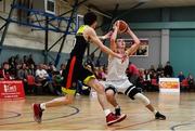 11 January 2020; Owen Connolly of Fr Mathews  in action against Sean Broderick of IT Carlow during the Hula Hoops Men's Presidents National Cup Semi-Final match between IT Carlow Basketball and Fr Mathews at Parochial Hall in Cork. Photo by Sam Barnes/Sportsfile