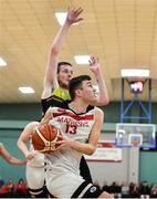 11 January 2020; David Murray of Fr Mathews  in action against James Butler of IT Carlow during the Hula Hoops Men's Presidents National Cup Semi-Final match between IT Carlow Basketball and Fr Mathews at Parochial Hall in Cork. Photo by Sam Barnes/Sportsfile