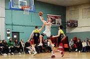 11 January 2020; Jack O’Mahony of Fr Mathews  goes for a lay up despite the efforts of Kevin Donohoe of IT Carlow during the Hula Hoops Men's Presidents National Cup Semi-Final match between IT Carlow Basketball and Fr Mathews at Parochial Hall in Cork. Photo by Sam Barnes/Sportsfile