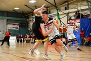11 January 2020; Jack O’Mahony of Fr Mathews  in action against Kevin Donohoe of IT Carlow during the Hula Hoops Men's Presidents National Cup Semi-Final match between IT Carlow Basketball and Fr Mathews at Parochial Hall in Cork. Photo by Sam Barnes/Sportsfile
