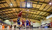 11 January 2020; Lorcan Murphy of Griffith College Templeogue dunks the ball over Roy Downey of Coughlan C&S Neptune during the Hula Hoops Men's Pat Duffy National Cup Semi-Final match between Griffith College Templeogue and Coughlan C&S Neptune at Neptune Stadium in Cork. Photo by Brendan Moran/Sportsfile