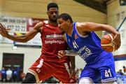11 January 2020; Lehmon Colbert of Coghlan C&S Neptune in action against Darren Townes of Griffith College Templeogue during the Hula Hoops Men's Pat Duffy National Cup Semi-Final match between Griffith College Templeogue and Coughlan C&S Neptune at Neptune Stadium in Cork. Photo by Brendan Moran/Sportsfile