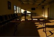 12 January 2020; John Lockes GAA Club member and Kilkenny County Board Treasurer Barry Hickey places chairs in the tea room before the Walsh Cup Semi-Final match between Kilkenny and Wexford at John Lockes GAA Club, John Locke Park in Callan, Kilkenny. Photo by Ray McManus/Sportsfile