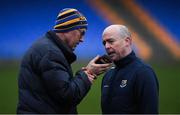 11 January 2020; Shannonside commentator John Duffy interviews Longford manager Padraic Davis after the O'Byrne Cup Semi-Final match between Longford and Dublin at Glennon Brothers Pearse Park in Longford. Photo by Ray McManus/Sportsfile