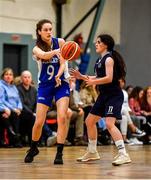 12 January 2020; Anna Grogan of Waterford United Wildcats in action against Emma Carroll of DCU Mercy during the Hula Hoops U18 Women's National Cup Semi-Final between Waterford Wildcats and DCU Mercy at Parochial Hall in Cork. Photo by Sam Barnes/Sportsfile
