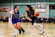 12 January 2020; Sarah Browne of DCU Mercy in action against Kellie Raethorne of Waterford United Wildcats during the Hula Hoops U18 Women's National Cup Semi-Final between Waterford Wildcats and DCU Mercy at Parochial Hall in Cork. Photo by Sam Barnes/Sportsfile