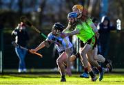 12 January 2020; Ronan Hayes of UCD in action against Fergal Hayes and Podge Delaney, behind, of IT Carlowduring the Fitzgibbon Cup Round 1 match between UCD and IT Carlow at UCD Billings Park in Belfield, Dublin. Photo by Ben McShane/Sportsfile