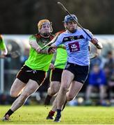 12 January 2020; Charlie McGuckin of UCD in action against Podge Delaney of IT Carlow during the Fitzgibbon Cup Round 1 match between UCD and IT Carlow at UCD Billings Park in Belfield, Dublin. Photo by Ben McShane/Sportsfile
