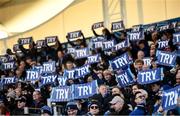 12 January 2020; Leinster supporters hold up BearingPoint try banners as referee Ben Whitehouse adjudges the disallowed try of Scott Fardy during the Heineken Champions Cup Pool 1 Round 5 match between Leinster and Lyon at the RDS Arena in Dublin. Photo by David Fitzgerald/Sportsfile