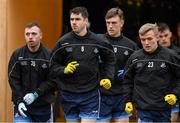 11 January 2020; Dublin players Emmett ó Conghaile, 8, Scott Fulham, left, and Diarmaid McLoughlin, 23, of Dublin make their way on to the pitch in advance of the O'Byrne Cup Semi-Final match between Longford and Dublin at Glennon Brothers Pearse Park in Longford. Photo by Ray McManus/Sportsfile