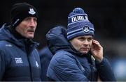 11 January 2020; Dublin manager Dessie Farrell and Mick Galvin, left, during the O'Byrne Cup Semi-Final match between Longford and Dublin at Glennon Brothers Pearse Park in Longford. Photo by Ray McManus/Sportsfile