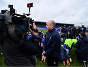 11 January 2020; Longford manager Padraic Davis is interviewed, as the players warm down, after the O'Byrne Cup Semi-Final match between Longford and Dublin at Glennon Brothers Pearse Park in Longford. Photo by Ray McManus/Sportsfile
