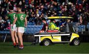 12 January 2020; Johnny Heaney of Galway leaves the field on a medical buggy after picking up an injury in the first half during the FBD League Semi-Final match between Mayo and Galway at Elverys MacHale Park in Castlebar, Mayo. Photo by Piaras Ó Mídheach/Sportsfile