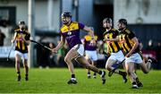 12 January 2020; Jack O'Connor of Wexford in action against Gavin Bailey, 7, and Harry Kehoe of Wexford during the Walsh Cup Semi-Final match between Kilkenny and Wexford at John Lockes GAA Club, John Locke Park in Callan, Kilkenny. Photo by Ray McManus/Sportsfile