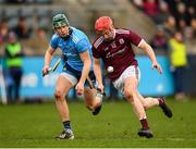 12 January 2020; Thomas Monaghan of Galway in action against James Madden of Dublin during the Walsh Cup Semi-Final match between Dublin and Galway at Parnell Park in Dublin. Photo by Harry Murphy/Sportsfile