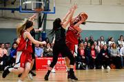 12 January 2020; Molly Blount of Singleton Supervalu Brunell in action against Jasmine Burke of Portlaoise Panthers during the Hula Hoops U18 Women's National Cup Semi-Final between Portlaoise Panthers and Singleton Supervalu Brunell at Parochial Hall in Cork. Photo by Sam Barnes/Sportsfile