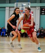 12 January 2020; Lauryn Homan of Singleton Supervalu Brunell in action against Lisa Blaney of Portlaoise Panthers during the Hula Hoops U18 Women's National Cup Semi-Final between Portlaoise Panthers and Singleton Supervalu Brunell at Parochial Hall in Cork. Photo by Sam Barnes/Sportsfile