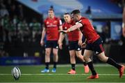 12 January 2020; JJ Hanrahan of Munster kicks a penalty during the Heineken Champions Cup Pool 4 Round 5 match between Racing 92 and Munster at Paris La Defence Arena, in Paris, France. Photo by Seb Daly/Sportsfile
