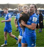 12 January 2020; James Lowe of Leinster and Luca Sexton following the Heineken Champions Cup Pool 1 Round 5 match between Leinster and Lyon at the RDS Arena in Dublin. Photo by Ramsey Cardy/Sportsfile