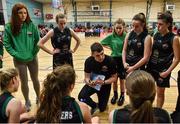 12 January 2020; Portlaoise Panthers coach Jack Dooley gives a time-out team talk during the Hula Hoops U18 Women's National Cup Semi-Final between Portlaoise Panthers and Singleton Supervalu Brunell at Parochial Hall in Cork. Photo by Sam Barnes/Sportsfile