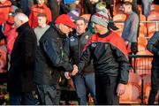 12 January 2020; Tyrone Manager Mickey Harte and Down Manager Paddy Tally exchange handshakes after the Bank of Ireland Dr McKenna Cup Semi-Final match between Tyrone and Down at the Athletic Grounds in Armagh. Photo by Oliver McVeigh/Sportsfile